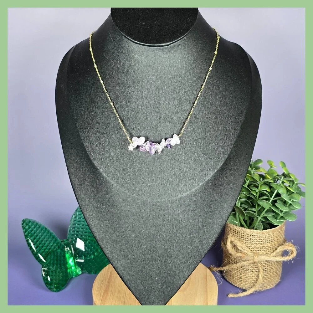 2/$15 February Purple‎ Stone Chip Necklace With Star Charm (NWOT)